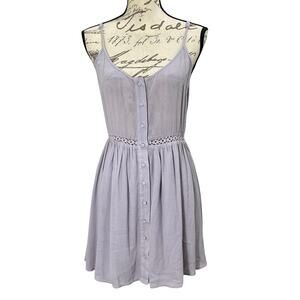 TOBI Lavender Purple Casual ButtonFront Mini Dress Eyelet Crochet Waist Sundress